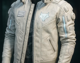 Postapocalyptic jacket,cyberpunk,disstressed jacket,buring man,white jacket,stage clothing