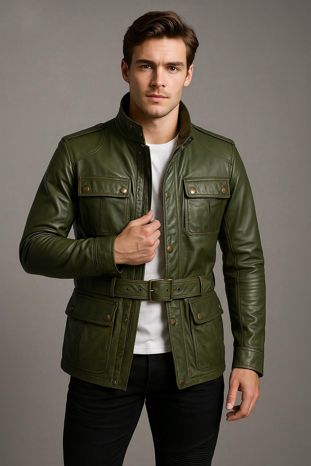 Men's Vanson Star Leather Biker Jacket - YKK Zipper, Snap Collar