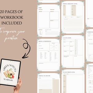 May include: A digital workbook for green witches with 20 pages of information on herbal identification, cultivation, medical properties, essential oil blends, and more. The cover features a green witch's cauldron and the text "Green Witch's Workbook".