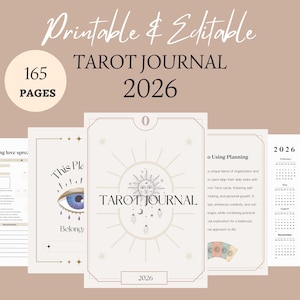Tarot journal printable, editable canva template • Daily tarot journal • learning tarot workbook • Tarot spreads grimoire pages • planner