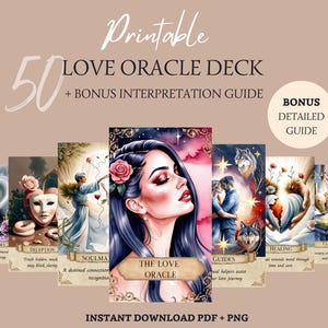 Afdrukbaar liefdesorakelkaartenspel digitaal met orakelgids en indie orakelkaarten voor beginners • Goddelijke liefdesorakeltarotspel downloaden