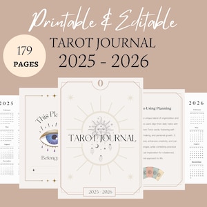 Tarot journal printable, editable canva template • Daily tarot journal • learning tarot workbook • Tarot spreads grimoire pages • planner
