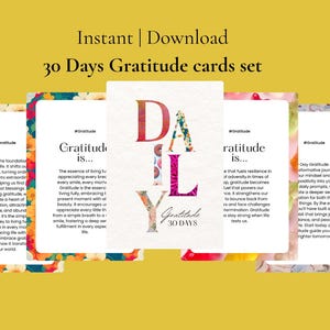 30 Tage Dankbarkeitskarten Set | Tägliche Positivität und Achtsamkeit fordert | Kultiviere Freude, Dankbarkeit | Sofortiger digitaler Download
