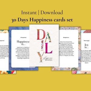 Tarjetas de Felicidad de 30 Días / Felicidad y Positividad Diarias / Cultiva la Alegría, el Bienestar y la Atención Plena / Guía de Autocuidado