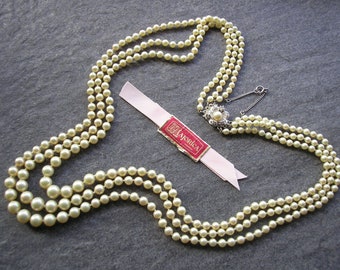 MAJORICA 3 Strand Pearl Necklace With Box, Triple Strand Pearls, Hand-knotted Pearls, Perlas de Mallorca, Majorca Pearls, Ivory Pearls