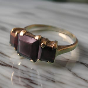 Vintage Yellow Gold Garnet Dress Ring, Hallmarked 9ct Gold And Garnet Ring, Vintage 1970s Jewellery, Garnet Gemstone Jewelry