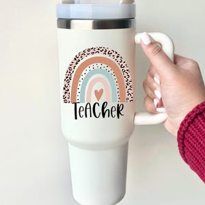 Personalized Teacher Tumbler, Rainbow Teacher 40oz Tumbler with Handle & Straw, Teacher Appreciation Gift, Personalized Teacher Gifts