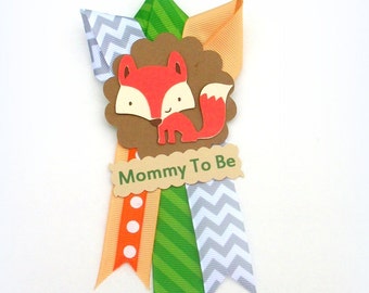 Small Fox Mommy To Be Baby Shower Corsage  - Woodland Animals Themed Badge Pin Mum