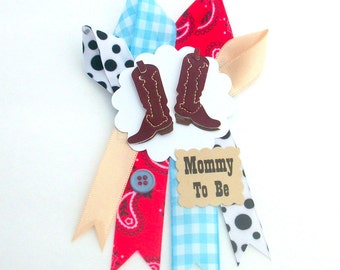 Small Cowboy Boots Western Baby Shower Corsage  - Mommy To Be Badge Pin Mum