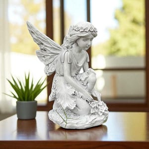 Tudor Tullec Fairy Statue | Resin Flower Fairy Angel Figurine | Fantasy Garden Decoration | Fairy Garden Resin Ornament | Gift | Collectors
