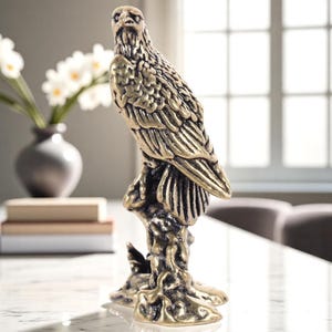 Mini Eagle Figurine Sculpture | Vintage Copper Bird Statue Decor | Handmade Animal Ornament | Greek Desk Decoration | Home Interior Crafts