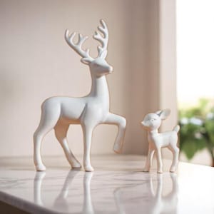 2 Pcs Deer Sculptures | Mother Deer & Fawn Figurines | Kawaii Sculptures | Cute Animal Decor | Home Decoration Statues | Modern Room Decor