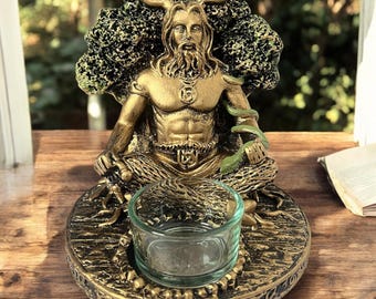 Cernunnos Candle Holder Statue | Celtic Goddess | Wiccan Altar Ornament | Horned God Figurine | Pegan Mythology Gift | Witchcraft Home Decor