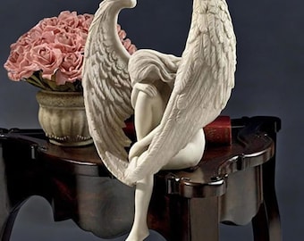 Angel Statue | Elegant Angel Crying Figurine | Guardian Angel Sad Sculpture | Spiritual Decor Accent | Sympathy Gift | Angel Wings Ornament