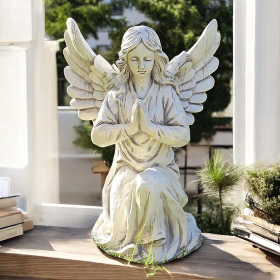 ガーデン彫刻 ひざまずく天使 彫像 置物 高さ35cm (輸入品) ひざまずく天使像：樹脂製ガーデンデコレーション、スピリチュアルな
