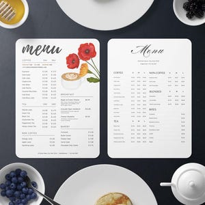 Modelos de menu de café moderno A4, menu de comida simples, menu de restaurante para impressão - menu de bebidas editável - menu de comida digital - menu de ilustração