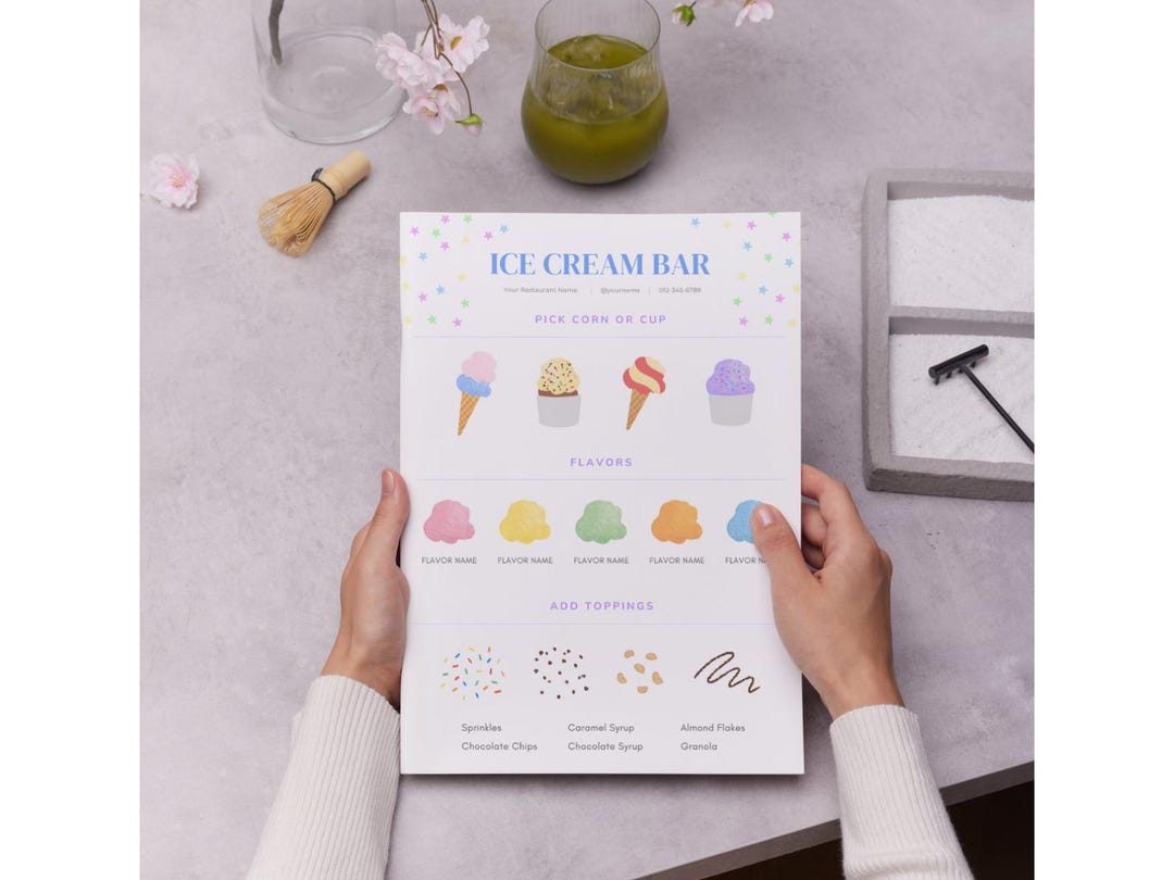 Ice Cream Bar Menu Template: Editable Dessert Party Sign (canva DIY ...