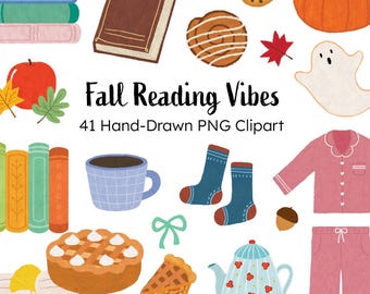 Fall Reading Clipart Bundle: Cozy Autumn PNG Illustration (Digital Sticker Download)