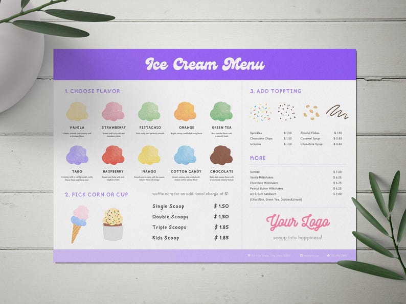 Printable Ice Cream Menu Template, Illustration Art (digital Sweet Menu ...