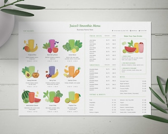 Printable Juice Bar Menu Template: Hand-Drawn Fruits, Editable Canva Design (A3/A4, Digital Download