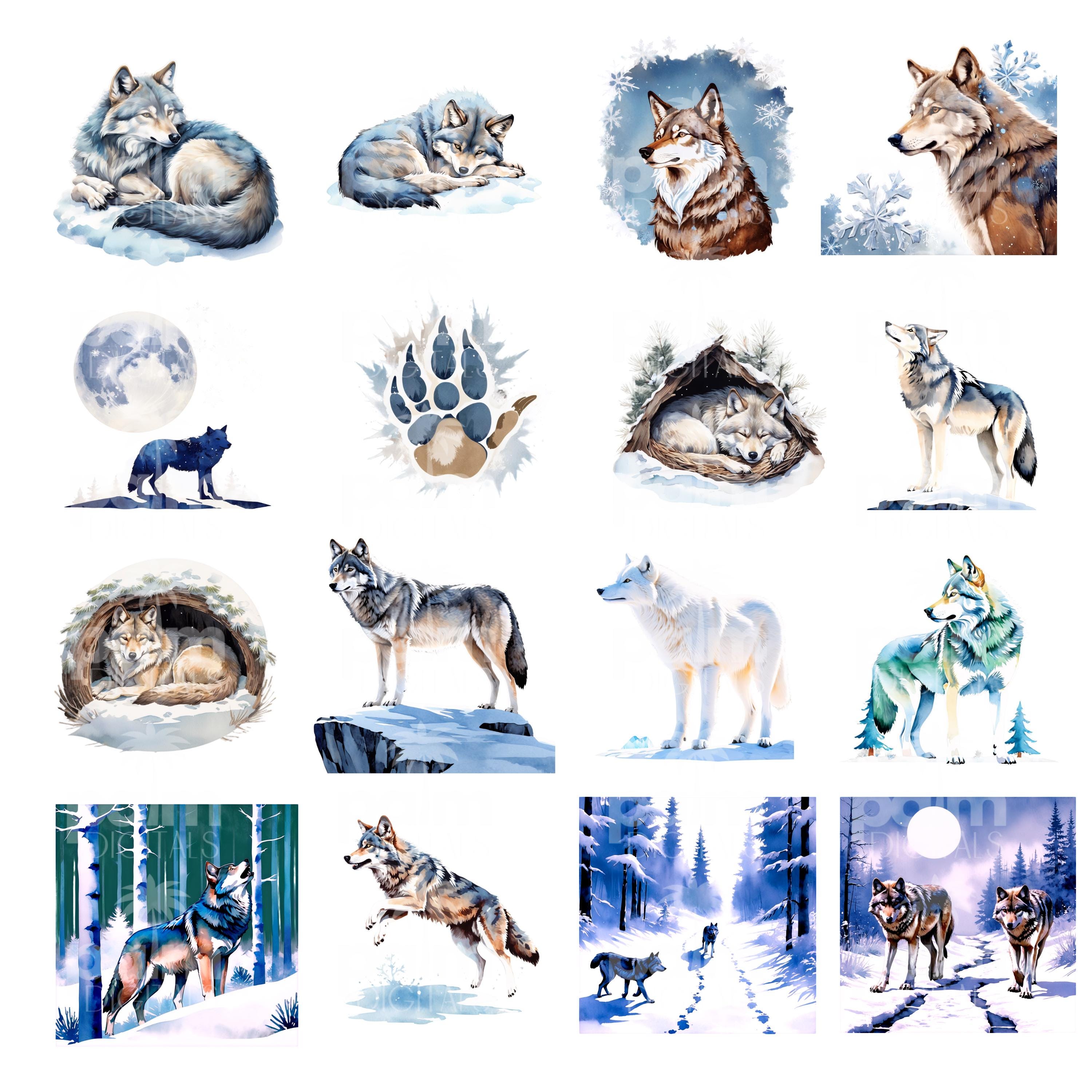 Winter Wolf PNG SVG Clipart • Snow Wolf Vintage Scrapbook Graphics for ...