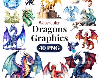 Dragons PNG SVG Clipart • Medieval Dragon Scrapbook Graphics for POD, Sublimation, Designs • Mystical Dragon jpeg Bundle • PalmDigitals