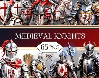 Medieval Knights PNG Clipart Bundle • Knight Fantasy Scrapbook Graphics for POD, Sublimation, Junk Journal • Fairytale Graphics jpeg SVG