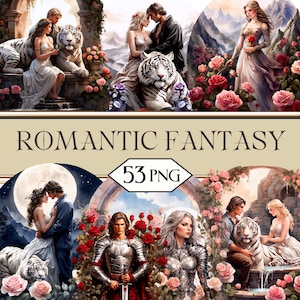 Romantische Fantasie PNG Clipart-Bundle • Romantik Buchliebhaber Scrapbook Grafiken für POD, Sublimation, Valentinstag • Liebe Romantik jpeg Bundle