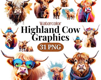 Highland Cows PNG SVG Clipart • Scottish Cow Scrapbook Graphics for POD, Sublimation, Designs • Highlands Bundle • PalmDigitals