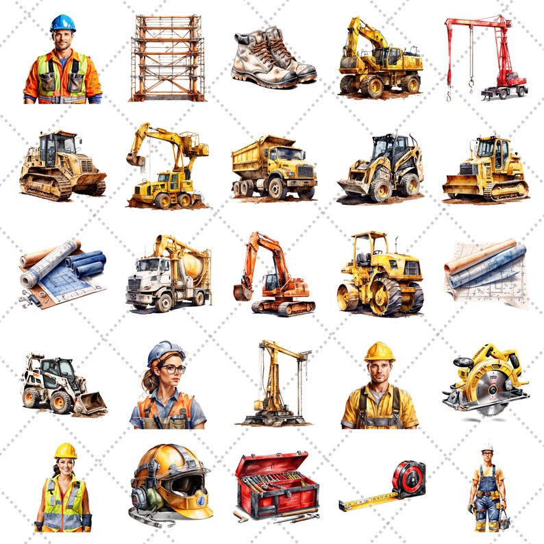 Construction PNG Clipart Bundle • Working Digger Truck Crane Scrapbook ...