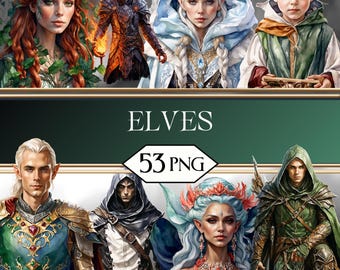 Elves PNG Clipart Bundle • Elven Fantasy Scrapbook Graphics for POD, Sublimation, Junk Journal • Fairytale Graphics jpeg SVG