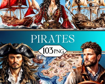 Pirate PNG Clipart Bundle • Pirates Piratecore Fantasy Scrapbook Graphics for POD, Sublimation, Junk Journal • Pirate Ship Graphics jpeg SVG