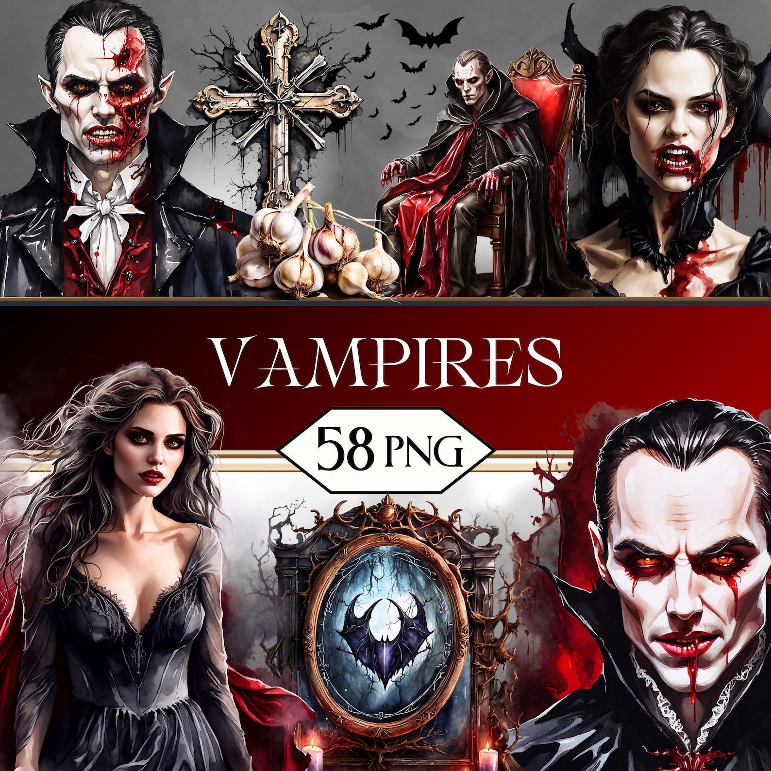 Vampires PNG Clipart Bundle • Gothic Halloween Vampire Scrapbook ...