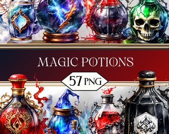 Magic Potion PNG Clipart Bundle • Alchemy Fantasy Scrapbook Graphics for POD, Sublimation, Junk Journal • Spell Potions Graphics jpeg SVG