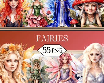 Fairies PNG Clipart Bundle • Fairy Fantasy Scrapbook Graphics for POD, Sublimation, Junk Journal • Fairytale Graphics jpeg SVG