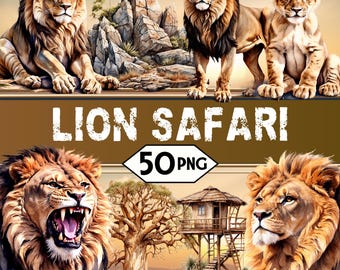 Lion Safari PNG Clipart Bundle • Watercolor Lion Head Scrapbook Graphics for POD, Sublimation, Junk Journal • Baby Lion Animals jpeg SVG