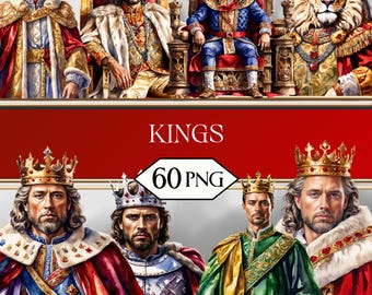 Medieval Kings PNG Clipart Bundle • King Queen Fantasy Scrapbook Graphics for POD, Sublimation, Junk Journal • Victorian Graphics jpeg SVG