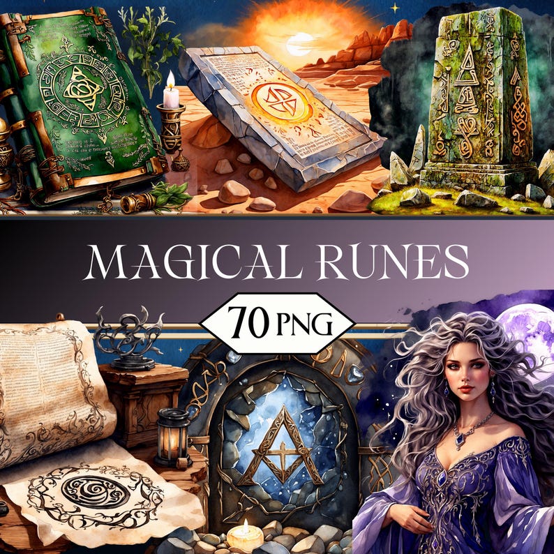 Magic Runes PNG Clipart Bundle • Spell Book Witchy Fantasy Scrapbook ...