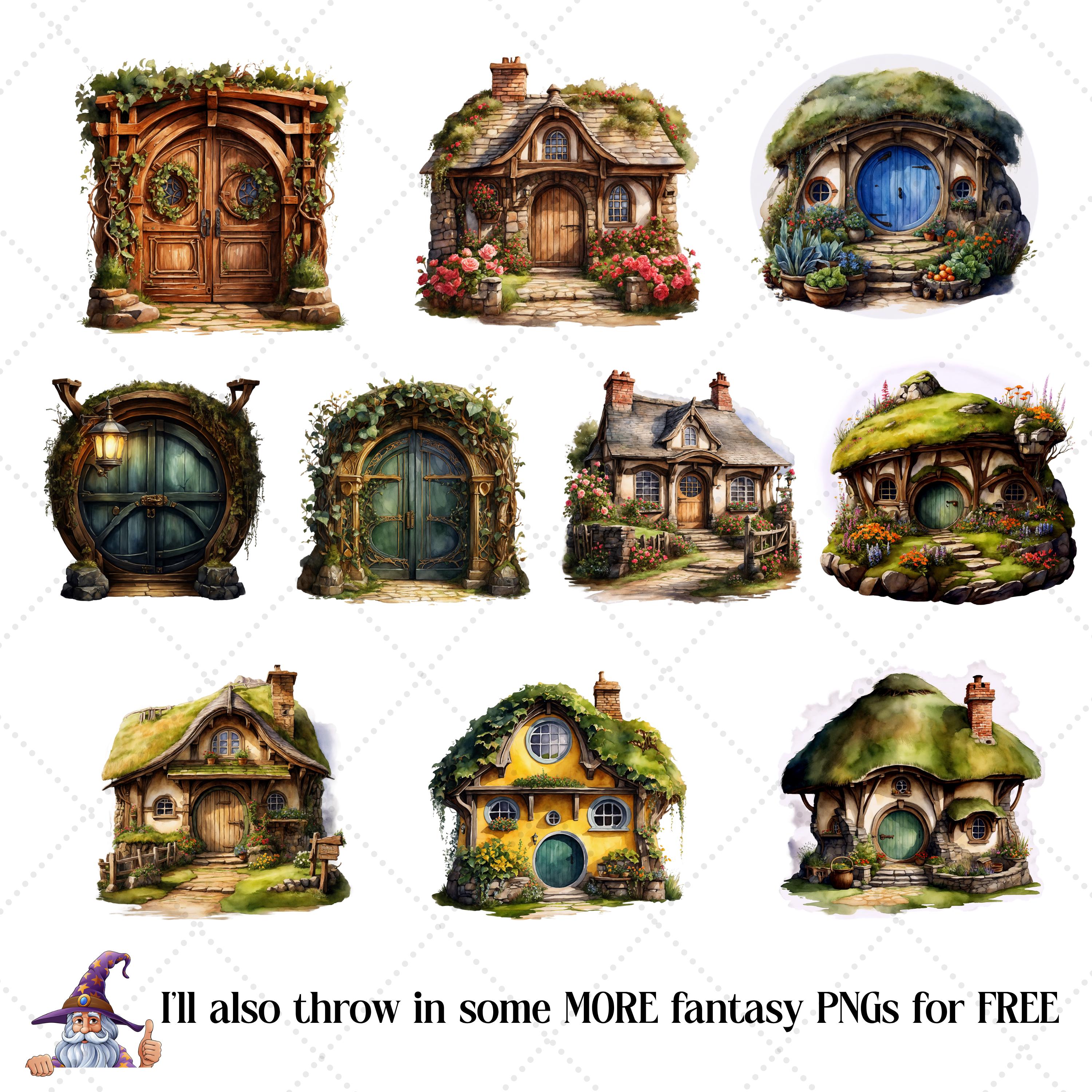 Hobbit Houses PNG Clipart Bundle • Cottagecore Fantasy Cottage ...