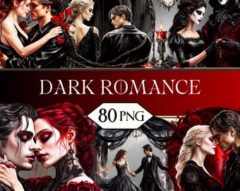 Dark Romance PNG Clipart Bundle • Gothic Love Fantasy Scrapbook Graphics for POD, Sublimation, Junk Journal • Halloween Images jpeg SVG