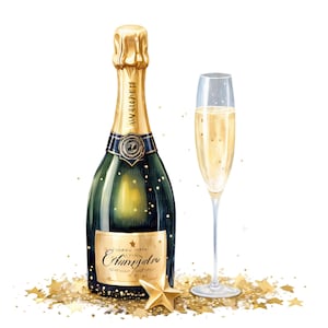 12 Champagner PNG Clipart • Feier Scrapbook Grafiken für POD, Sublimation, Kartenherstellung • Geburtstagsjubel jpeg Bundle • PalmDigitals