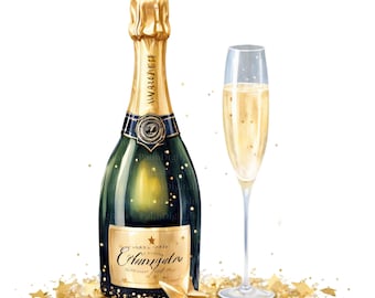 12 Champagne PNG Clipart • Celebration Scrapbook Graphics for POD, Sublimation, Card Making • Birthday Cheers jpeg Bundle • PalmDigitals