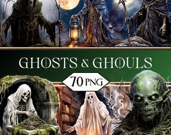 Paquete de imágenes prediseñadas de fantasmas PNG • Gráficos de álbum de recortes de fantasía oscura gótica embrujada para POD, sublimación, diario basura • Gráficos de Halloween jpeg SVG