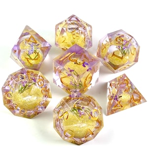 Iris Blossom Liquid Core DnD Dice Set, Sharp Edge D&D Dice Full Set, Dungeons and Dragons Polyhedral RPG DND Dice D6, D20, Gift for Gamer