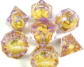 Iris Blossom Liquid Core DnD Dice Set, Sharp Edge D&D Dice Full Set, Dungeons and Dragons Polyhedral RPG DND Dice D6, D20, Gift for Gamer