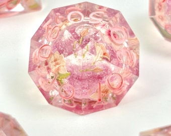 Peach Blossom Liquid Core DnD Dice Set, Sharp Edge D&D Dice Full Set, Dungeons and Dragons Polyhedral RPG DND Dice D6, D20, Gift for Gamer