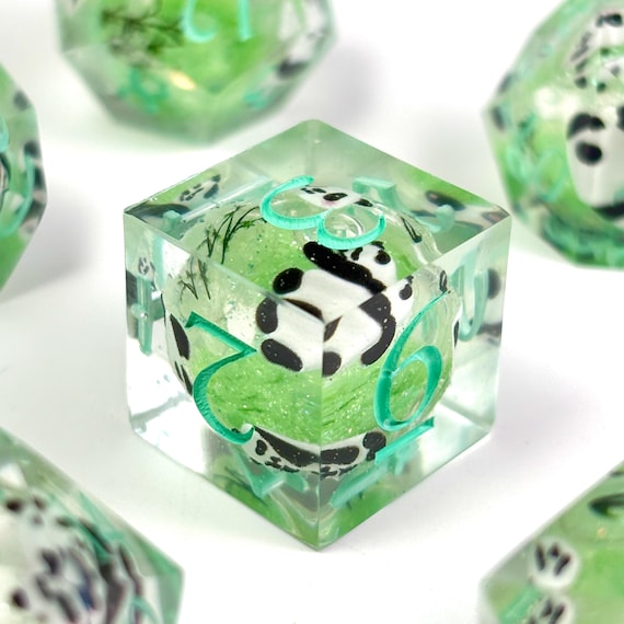 Cute Panda Liquid Core Dice Set | Handmade Resin DND Dice | RPG Dice for Tabletop Games