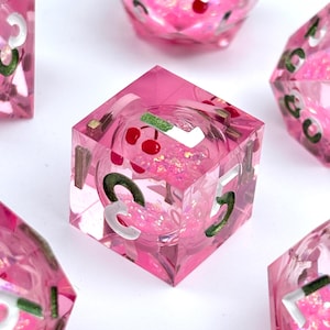 Cherry Dice Liquid Core DnD Dice Set, Sharp Edge D&D Dice Full Set, Dungeons and Dragons Polyhedral RPG DND Dice D6, D20, Gift for Gamer