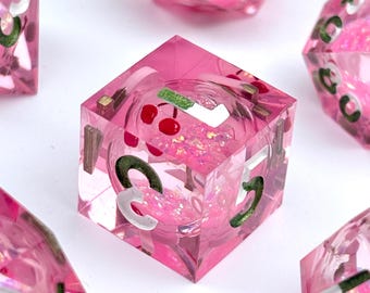 Cherry Dice Liquid Core DnD Dice Set, Sharp Edge D&D Dice Full Set, Dungeons and Dragons Polyhedral RPG DND Dice D6, D20, Gift for Gamer