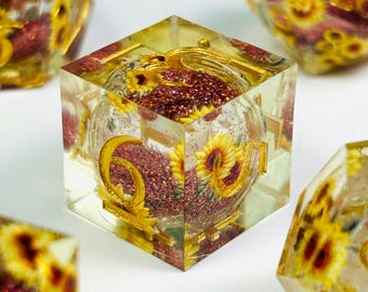 サンフラワーリキッドコア DnD ダイスセット、シャープエッジ D&D ダイス フルセット、ダンジョンズ&ドラゴンズ 多面体 RPG DND ダイス D6、D20、ゲーマーへのギフト